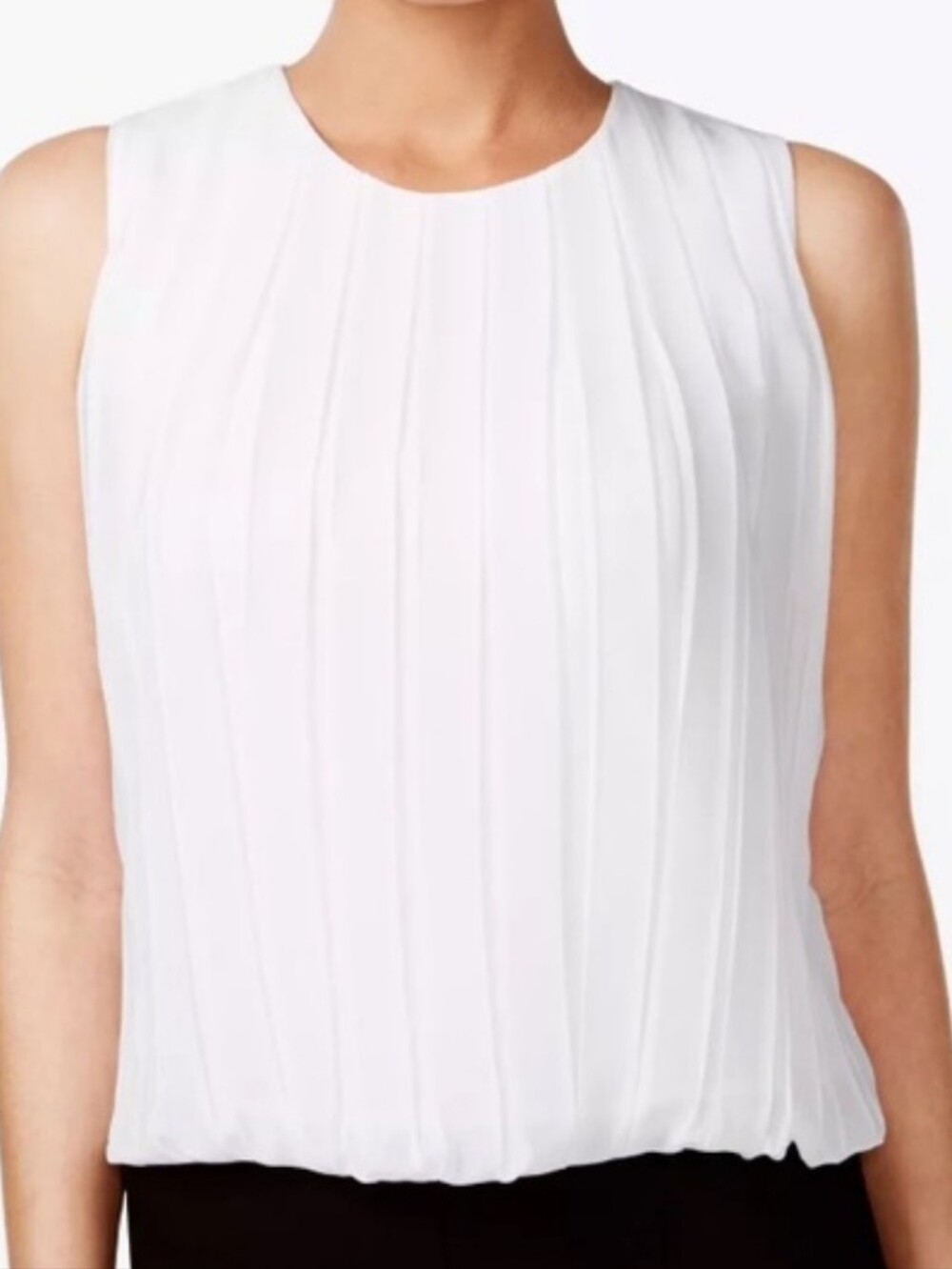 Calvin Klein White Sleeveless Pleated Blouse